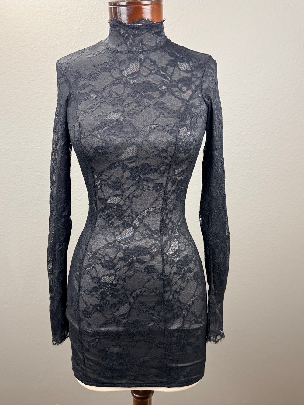 SKIMS Black Floral Sheer Lace Bodycon Mini Dress Sz S ASO Kourtney Kardashian